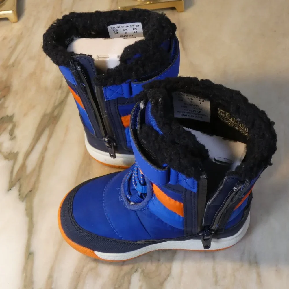 Merrell Alpine Puffer Snow Boot, Blue/Orange, 5 US Unisex Little Kid
